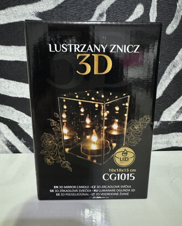 Lustrzany Znicz LED 3D 10x15 cm Lampion LED Kostka Znicz na Baterie