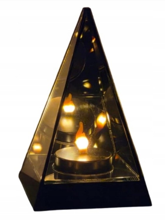 LAMPION LUSTRZANY 3D STOŻEK PIRAMIDA lustrzany Ostrosłup znicz na baterie
