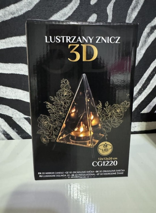 LAMPION LUSTRZANY 3D STOŻEK PIRAMIDA lustrzany Ostrosłup znicz na baterie