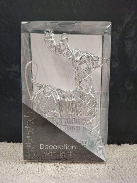 Renifer LED 21 cm srebrny - dekoracja świąteczna figurka 10 lampek LED