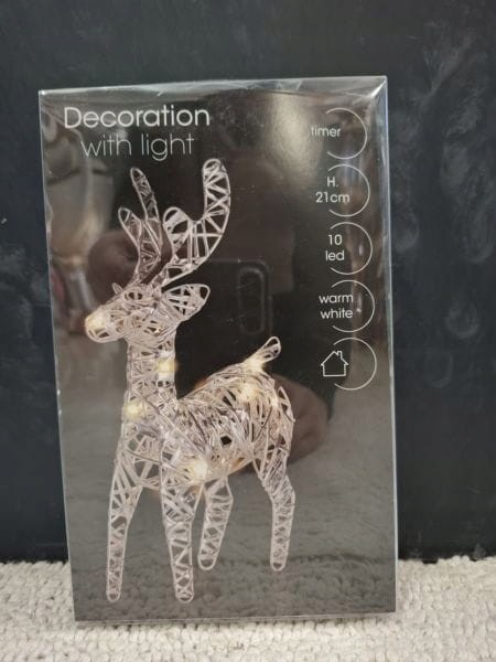 Renifer LED 21 cm srebrny - dekoracja świąteczna figurka 10 lampek LED