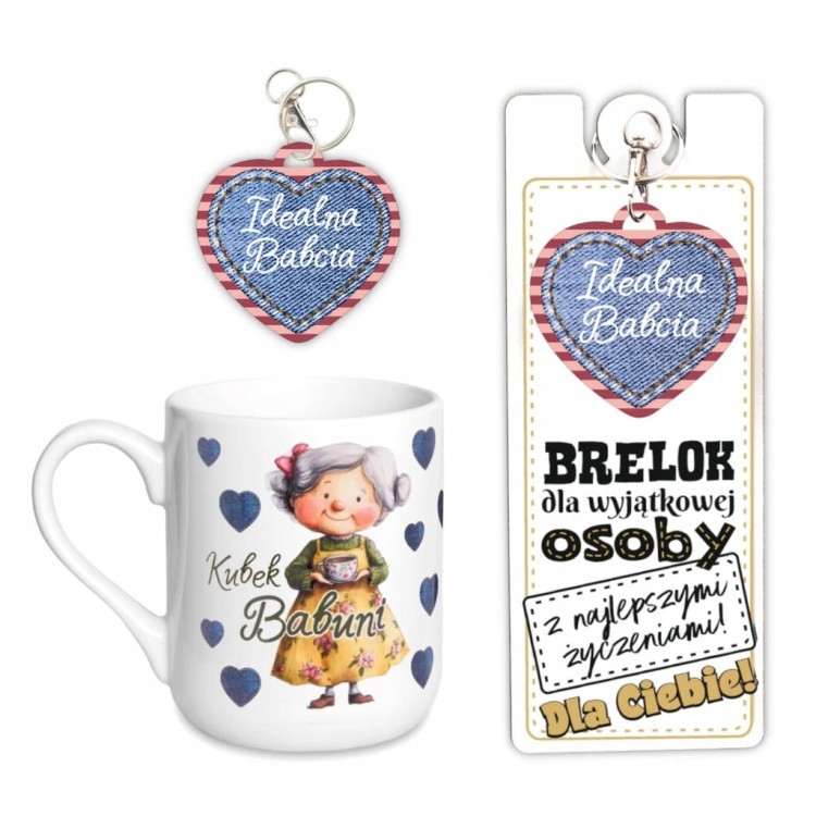 Kubek dla Babci 300ml + Brelok Babuni Idealna Babcia Prezent na Dzień Babci