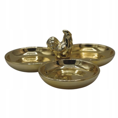 Talerz ceramiczny złoty z kurką 20 cm patera wielkanocna dekoracyjna