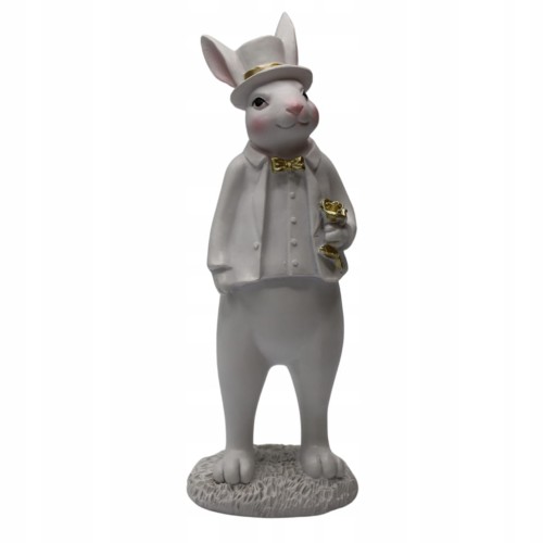 Figurka Wielkanocna Pan Królik Biało-Złoty Elegancka Dekoracja Świąteczna